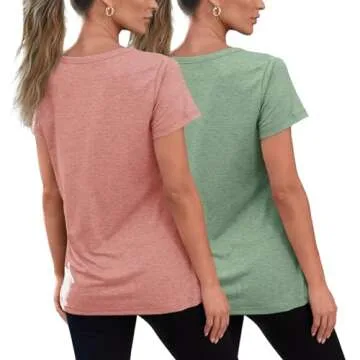 SUNBS Womens Short Sleeve Shirts Basic 2 Pack Tees V Neck Summer Spring Trendy Casual Tops Loose Fit Lightweight Clothes 2025 PinkGreen M
