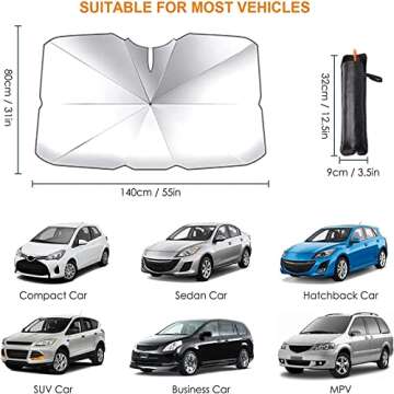 Car Front Windshield Sunshade Umbrella, 55"X31.5" UV Protection & Heat Insulation Foldable Sun Shade...