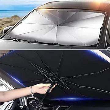 Car Front Windshield Sunshade Umbrella, 55"X31.5" UV Protection & Heat Insulation Foldable Sun Shade Sun Visor, Full Cover Sun Shade for Most Vehicles