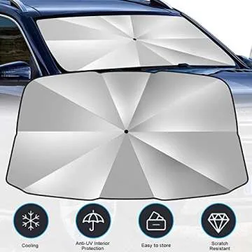 Car Front Windshield Sunshade Umbrella, 55"X31.5" UV Protection & Heat Insulation Foldable Sun Shade Sun Visor, Full Cover Sun Shade for Most Vehicles