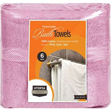 Utopia Towels 6 Pack Bath Towel Set (24 x 48 Inches), 500 GSM 100% Ring Spun Cotton Medium Lightweight and Highly Absorbent Quick Drying, Premium Towels for Hotel, Spa and Bathroom (Pink)