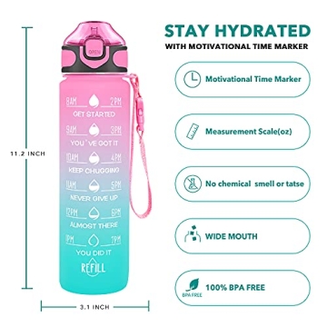 Enerbone 32 oz Motivational Water Bottle for Hydration