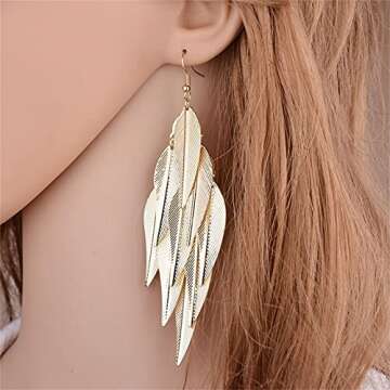 Coadipress Bohemian Layered Filigree Leaf Earrings - Lightweight Gold Dangle Earrings for Women