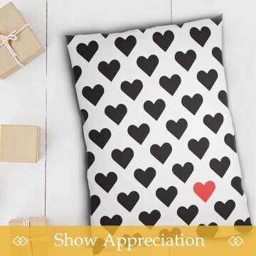 PAKABOO Poly Mailer Shipping Bags 12x15 Inch, 100 Pack, Non-Padded Envelopes with Tamper Proof Self-Seal, Hearts Print Packaging