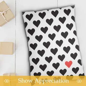 PAKABOO Poly Mailer Shipping Bags 12x15 Inch, 100 Pack, Non-Padded Envelopes with Tamper Proof Self-Seal, Hearts Print Packaging