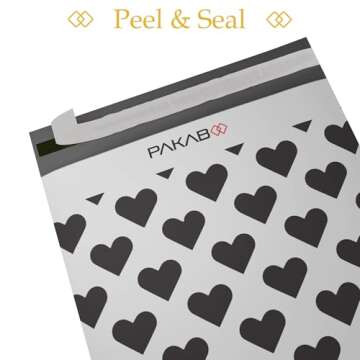 PAKABOO Poly Mailer Shipping Bags 12x15 Inch, 100 Pack, Non-Padded Envelopes with Tamper Proof Self-Seal, Hearts Print Packaging