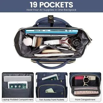 LOVEVOOK Laptop Backpack for Women,15.6 Inch Professional Womens Travel Backpack Purse Computer Laptop Bag Nurse Teacher Backpack,Waterproof College Work Bag Carry on Back Pack with USB Port,Dark Blue