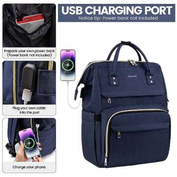 LOVEVOOK Laptop Backpack for Women,15.6 Inch Professional Womens Travel Backpack Purse Computer Laptop Bag Nurse Teacher Backpack,Waterproof College Work Bag Carry on Back Pack with USB Port,Dark Blue
