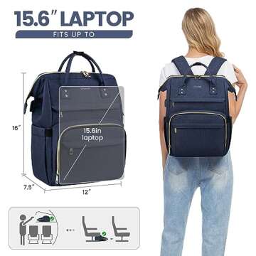 LOVEVOOK Laptop Backpack for Women,15.6 Inch Professional Womens Travel Backpack Purse Computer Laptop Bag Nurse Teacher Backpack,Waterproof College Work Bag Carry on Back Pack with USB Port,Dark Blue
