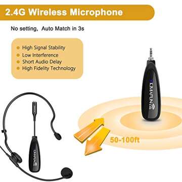KIMAFUN Wireless Microphone System, 2.4G Wireless Microphone Transmitter/Receiver Set with Headset/L...
