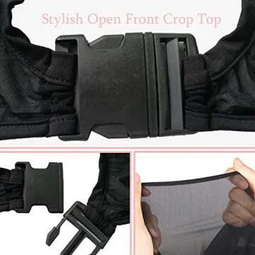 Ypser See Through Mesh Crop Top Sheer Open Front Shrug Fishnet Arm Sleeves Shirts with Release Plastic Buckles Black