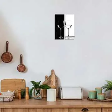 Kitchen Black and White Wall Art Wine Glass Pictures for Dining Room Family Kitchen Bar Wall Decor C...