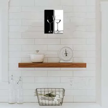 Elegant Kitchen Black and White Wine Glass Wall Art