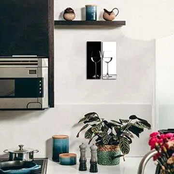 Elegant Kitchen Black and White Wine Glass Wall Art