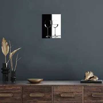 Elegant Kitchen Black and White Wine Glass Wall Art