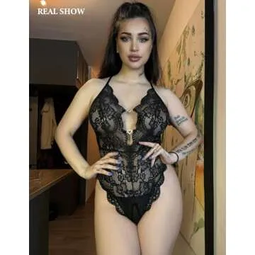Avidlove Sexy Lingerie for Women Lace Teddy Lingerie One Piece Lingerie Bodysuit(Black,XXL)