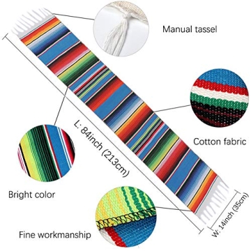 Fowecelt Mexican Serape Table Runner – Vibrant 14 x 84 Inch Hand-Woven Beauty