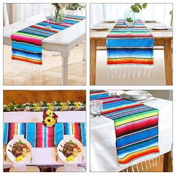 Fowecelt Mexican Serape Table Runner – Vibrant 14 x 84 Inch Hand-Woven Beauty