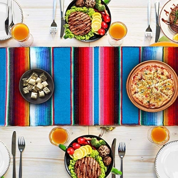 Fowecelt Mexican Serape Table Runner – Vibrant 14 x 84 Inch Hand-Woven Beauty