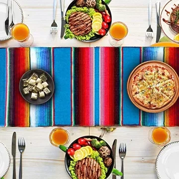 Fowecelt Mexican Serape Table Runner – Vibrant 14 x 84 Inch Hand-Woven Beauty