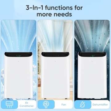 12,000 BTU Portable Air Conditioner Cools Up to 500 Sq.Ft, 3-IN-1 Energy Efficient Portable AC Unit with Remote Control & Installation Kits for Large Room, Campervan, Office, Temporary Space