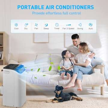 12,000 BTU Portable Air Conditioner Cools Up to 500 Sq.Ft, 3-IN-1 Energy Efficient Portable AC Unit with Remote Control & Installation Kits for Large Room, Campervan, Office, Temporary Space