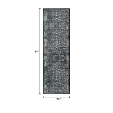 Morebes Black Rug Runners for Hallways with Rubber Backing, Washable Vintage Floral 2.5x8 Entryway R...
