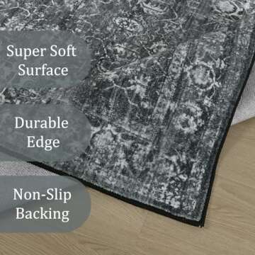 Morebes Black Rug Runners for Hallways with Rubber Backing, Washable Vintage Floral 2.5x8 Entryway Runner Rug, Distressed Indoor Floor Carpet Runner for Bathroom Laundry Room Bedroom