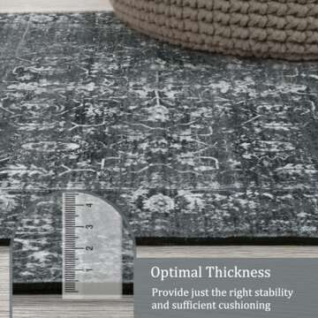 Morebes Black Rug Runners for Hallways with Rubber Backing, Washable Vintage Floral 2.5x8 Entryway Runner Rug, Distressed Indoor Floor Carpet Runner for Bathroom Laundry Room Bedroom