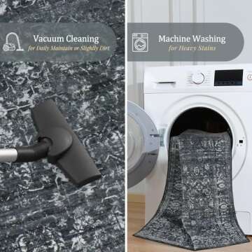 Morebes Black Rug Runners for Hallways with Rubber Backing, Washable Vintage Floral 2.5x8 Entryway Runner Rug, Distressed Indoor Floor Carpet Runner for Bathroom Laundry Room Bedroom