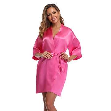 iFigure Robe for Women Silky Lightweight Satin Kimono Bride Bridesmaids Wedding Party Robes Dressing...