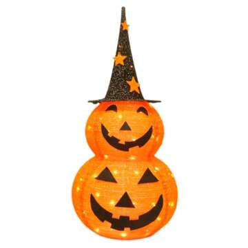Cute Halloween Collapsible Pumpkin Decorations, 3ft Light Up Pumpkins for Decorating, Jack O Lantern...