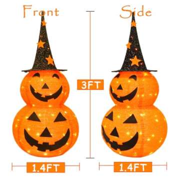 Cute Halloween Collapsible Pumpkin Decorations, 3ft Light Up Pumpkins for Decorating, Jack O Lantern Pumpkin Lights for Halloween DéCor Outdoor Indoor, Outside Halloween Yard Decorations