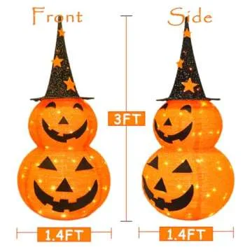 Cute Halloween Collapsible Pumpkin Decorations, 3ft Light Up Pumpkins for Decorating, Jack O Lantern Pumpkin Lights for Halloween DéCor Outdoor Indoor, Outside Halloween Yard Decorations