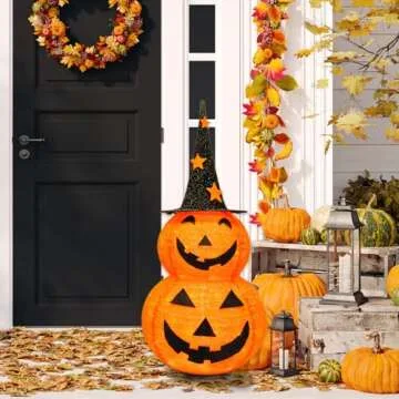 Cute Halloween Collapsible Pumpkin Decorations, 3ft Light Up Pumpkins for Decorating, Jack O Lantern Pumpkin Lights for Halloween DéCor Outdoor Indoor, Outside Halloween Yard Decorations