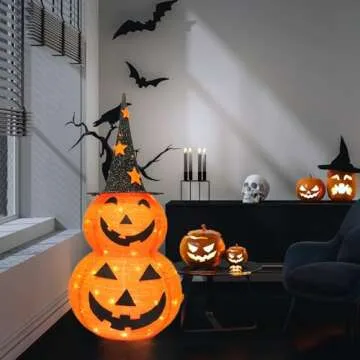 Cute Halloween Collapsible Pumpkin Decorations, 3ft Light Up Pumpkins for Decorating, Jack O Lantern Pumpkin Lights for Halloween DéCor Outdoor Indoor, Outside Halloween Yard Decorations