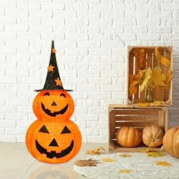 Cute Halloween Collapsible Pumpkin Decorations, 3ft Light Up Pumpkins for Decorating, Jack O Lantern Pumpkin Lights for Halloween DéCor Outdoor Indoor, Outside Halloween Yard Decorations