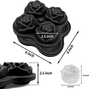 CAMKYDE Rose Ice Cube Tray 2.5 Inch [1 Mold + 1 Funnel + 4 Stoppers], 4 Cavity Silicone Rose Ice Cub...