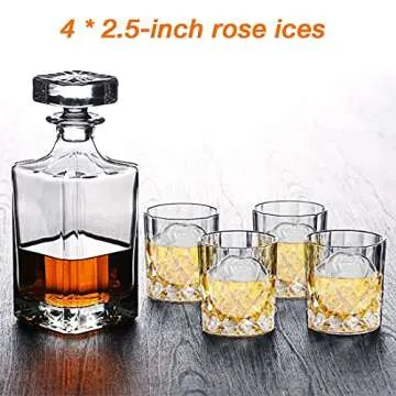 CAMKYDE Rose Ice Cube Tray 2.5 Inch [1 Mold + 1 Funnel + 4 Stoppers], 4 Cavity Silicone Rose Ice Cube Mold for Whiskey, Chilling Cocktails, Bourbon, Juice (Black)