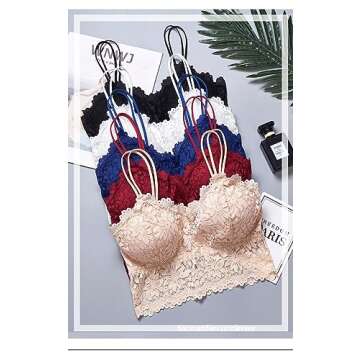 6 Pcs Lace Bralette for Women, Lace Bralette Padded Lace Bandeau Bra with Straps for Women Girls (S)