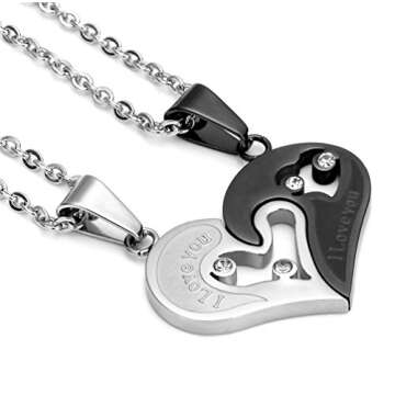 Jstyle Stainless Steel Mens Womens Couple Necklace Pendant Love Heart CZ Puzzle Matching