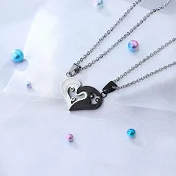 Jstyle Stainless Steel Mens Womens Couple Necklace Pendant Love Heart CZ Puzzle Matching