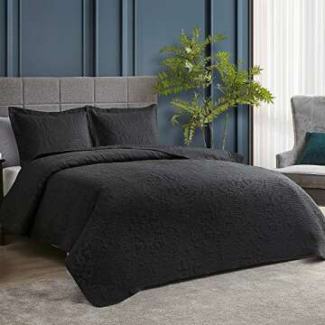 Hansleep Black Quilt Queen Size - Damask Ultrasonic All Season Bedspread Queen, Soft Lightweight Cov...