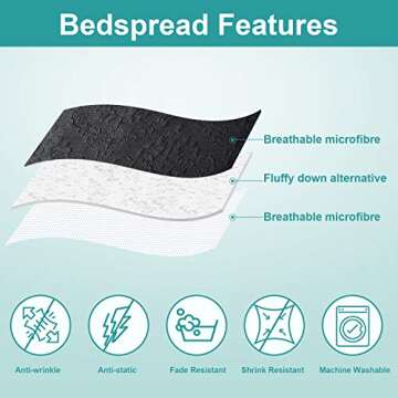 Hansleep Black Quilt Queen Size - Damask Ultrasonic All Season Bedspread Queen, Soft Lightweight Coverlet Bedding Set, 3 Pieces (1 Quilt, 2 Pillow Shams)