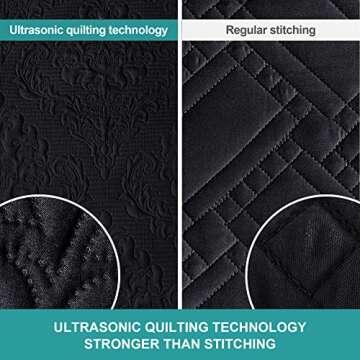 Hansleep Black Quilt Queen Size - Damask Ultrasonic All Season Bedspread Queen, Soft Lightweight Coverlet Bedding Set, 3 Pieces (1 Quilt, 2 Pillow Shams)