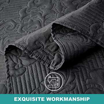 Hansleep Black Quilt Queen Size - Damask Ultrasonic All Season Bedspread Queen, Soft Lightweight Coverlet Bedding Set, 3 Pieces (1 Quilt, 2 Pillow Shams)