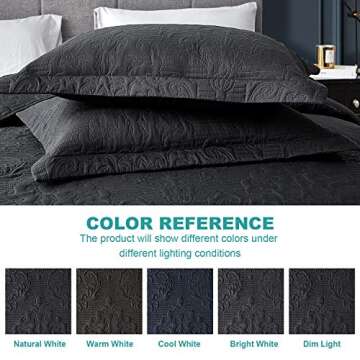 Hansleep Black Quilt Queen Size - Damask Ultrasonic All Season Bedspread Queen, Soft Lightweight Coverlet Bedding Set, 3 Pieces (1 Quilt, 2 Pillow Shams)