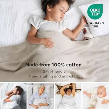 Bedsure 100% Cotton Blanket Queen Size - Lightweight Soft Cozy Herringbone Design for All Seasons
