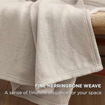 Bedsure Soft Cotton Blanket Queen Size - Elegant Herringbone Design