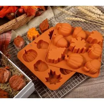 Webake Pumpkin Silicone Mold Harvest Cake Pan, 3D Maple Leaf Acorn Fall Molds for Halloween Thanksgiving Treats, 2Pcs